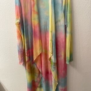 Colorful Tie-Dye Open Cardigan Mesh